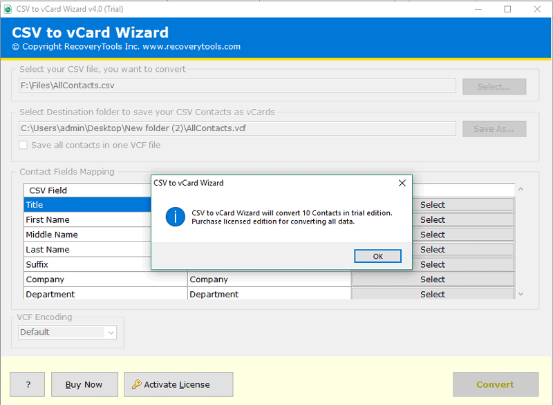 convert csv to vcard file